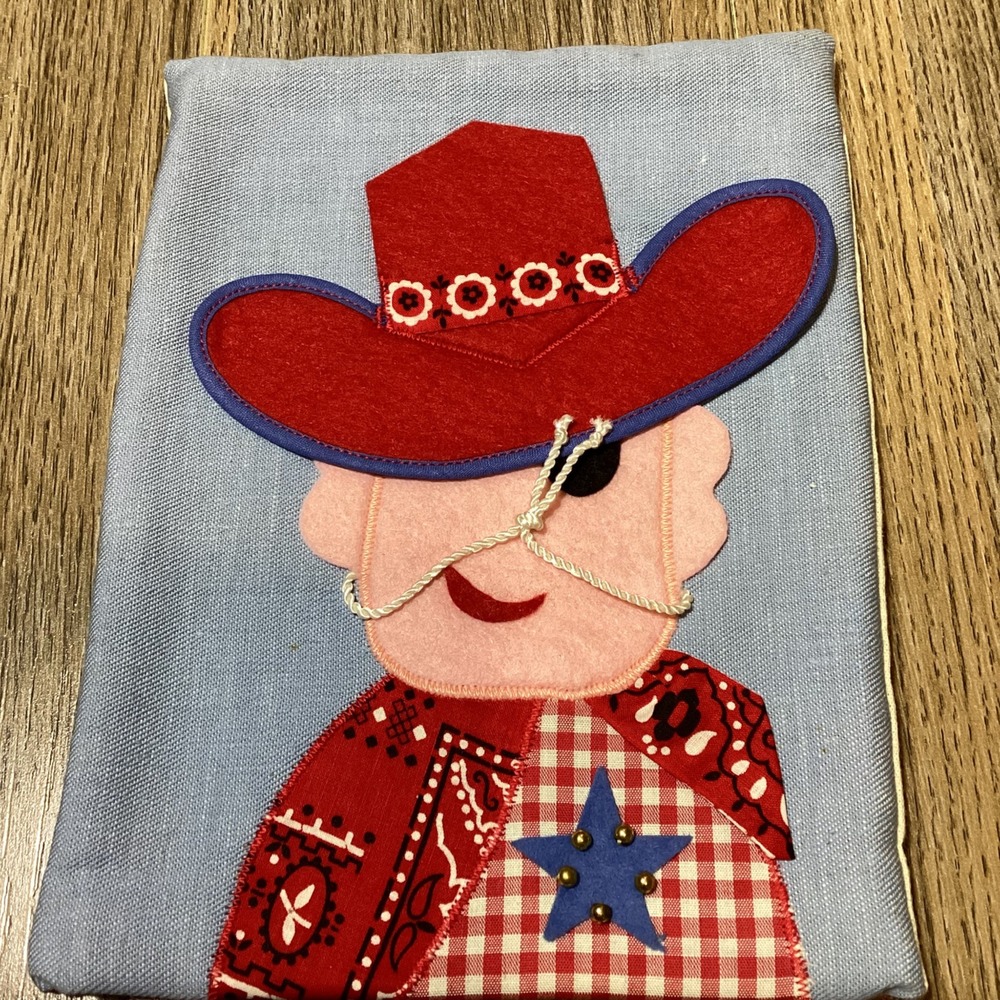 Handmade Felt Cowboy Applique Denim Pouch Bag Small Clutch Purse